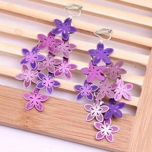 Clip On Lightweight Flower Chandelier Earrings